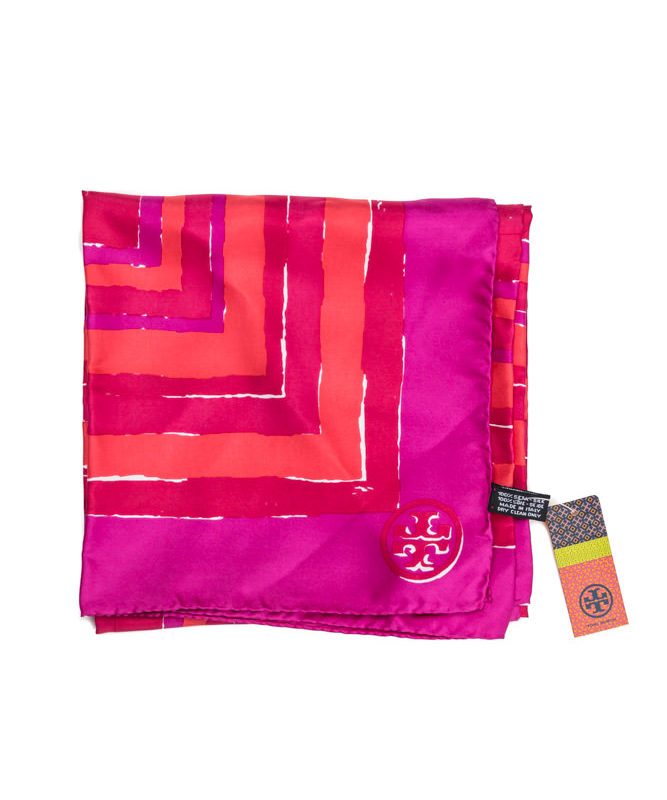 Pink Orange Tory Burch Silk Scarf