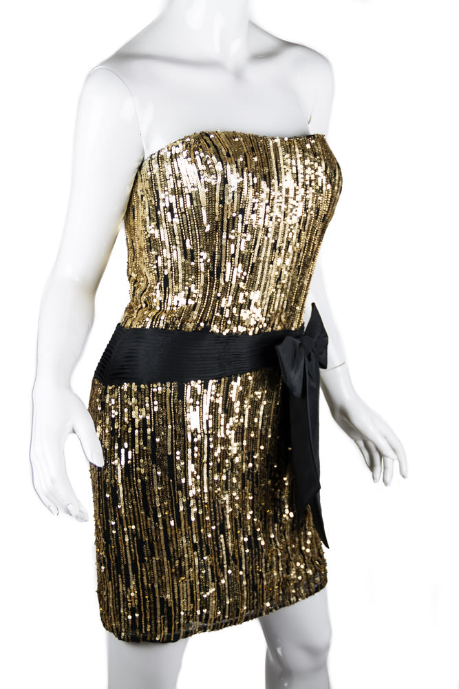 Sherri Hill Gold Sequin Bead Dress