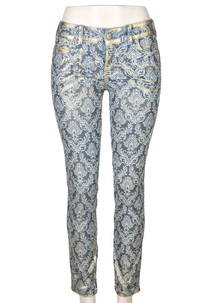 Free People Gold Coated Brocade Jeans