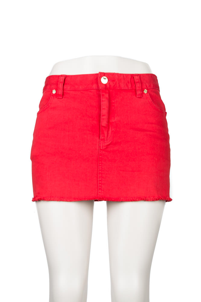 red jean skirt